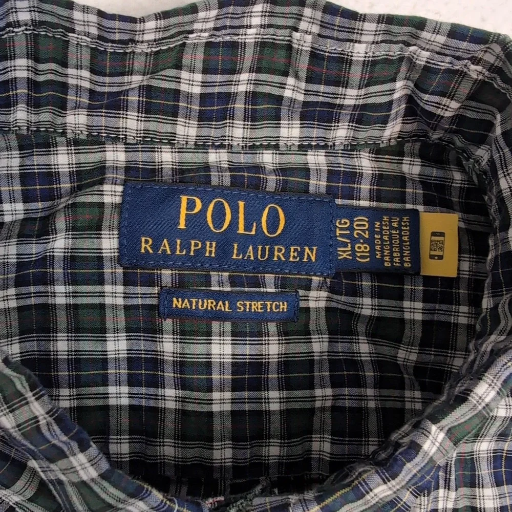 Polo Ralph Lauren Kid L 14-16 Multi Check Plaid L/S Button Down‎ Natural Stretch